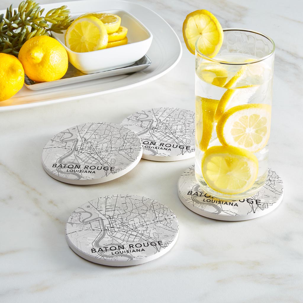 Minimalistic Baton Rouge White Map | Absorbent Coasters | Set of 4 | Min 2