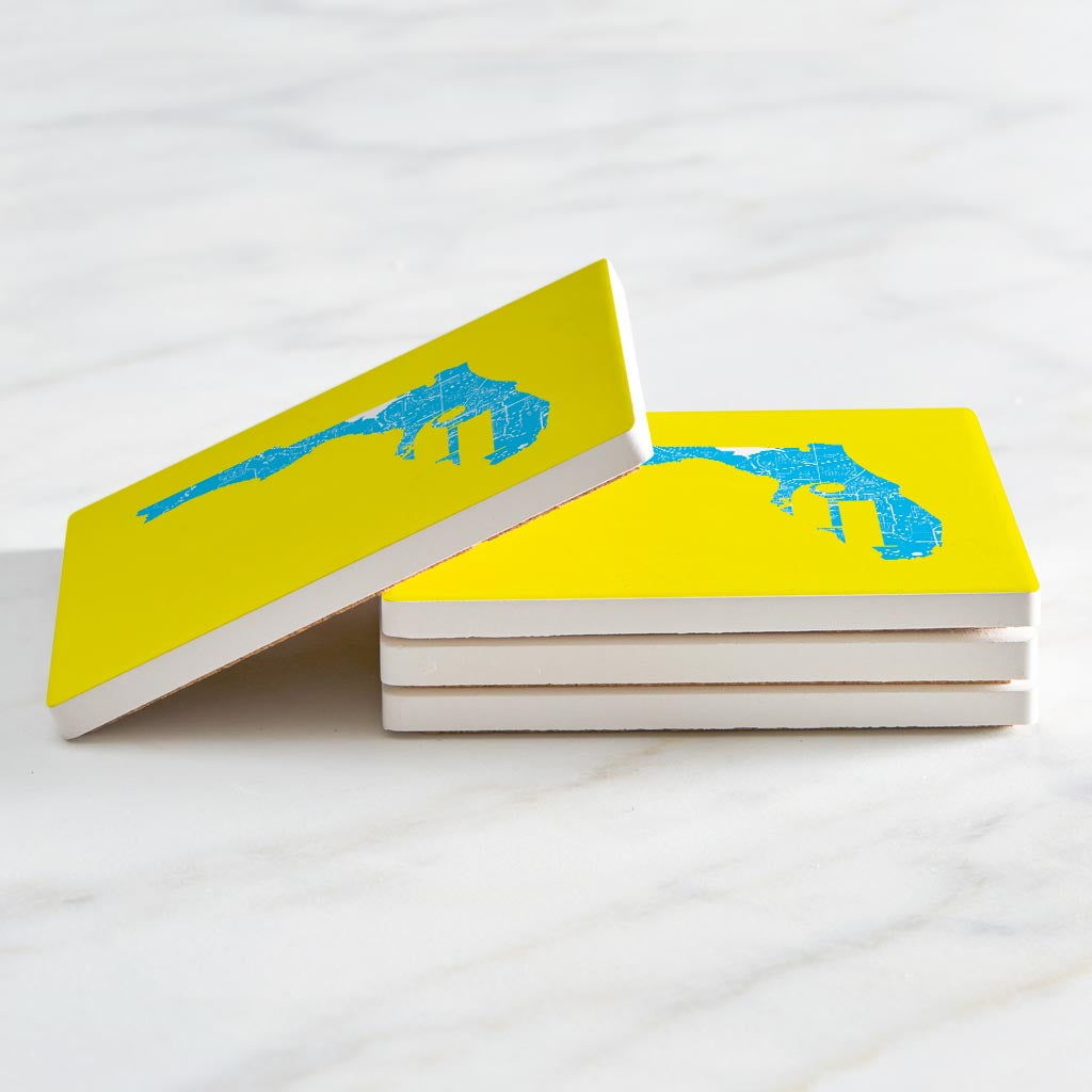 Bright Modern Abbreviated State Yellow Florida Tallahassee | Absorbent Coasters | Set of 4 | Min 2