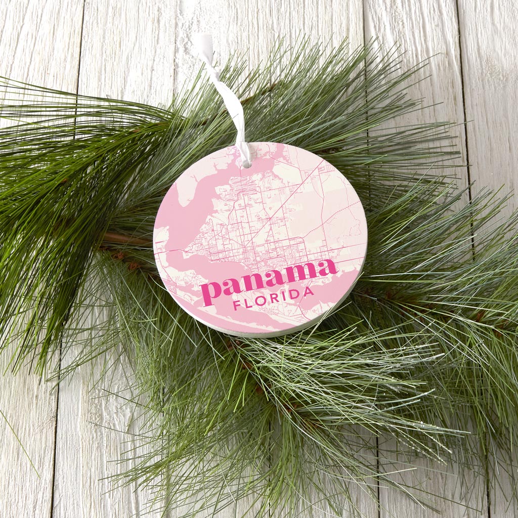 Bright Modern Pink Map Florida Panama| Wood Ornament | Eaches | Min 6