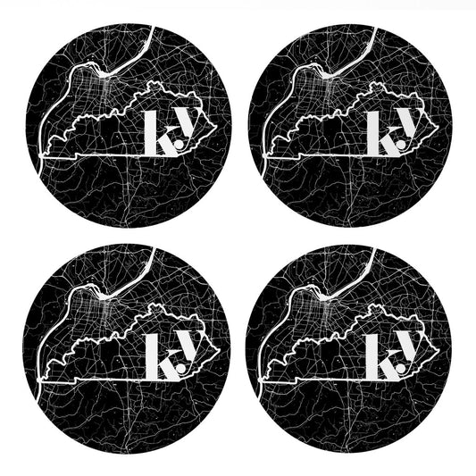 Black And White Abbreviated State Map Black Kentucky Louisville| Absorbent Coasters | Set of 4 | Min 2