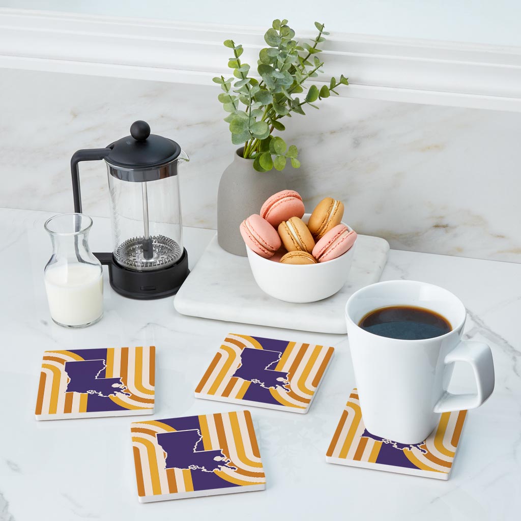 Purple Gold Louisiana Retro State Shape | Absorbent Coasters | Set of 4 | Min 2