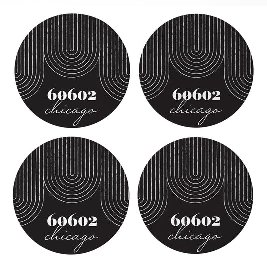 Black And White City Zip On Black Illinois Chicago | Absorbent Coasters | Set of 4 | Min 2