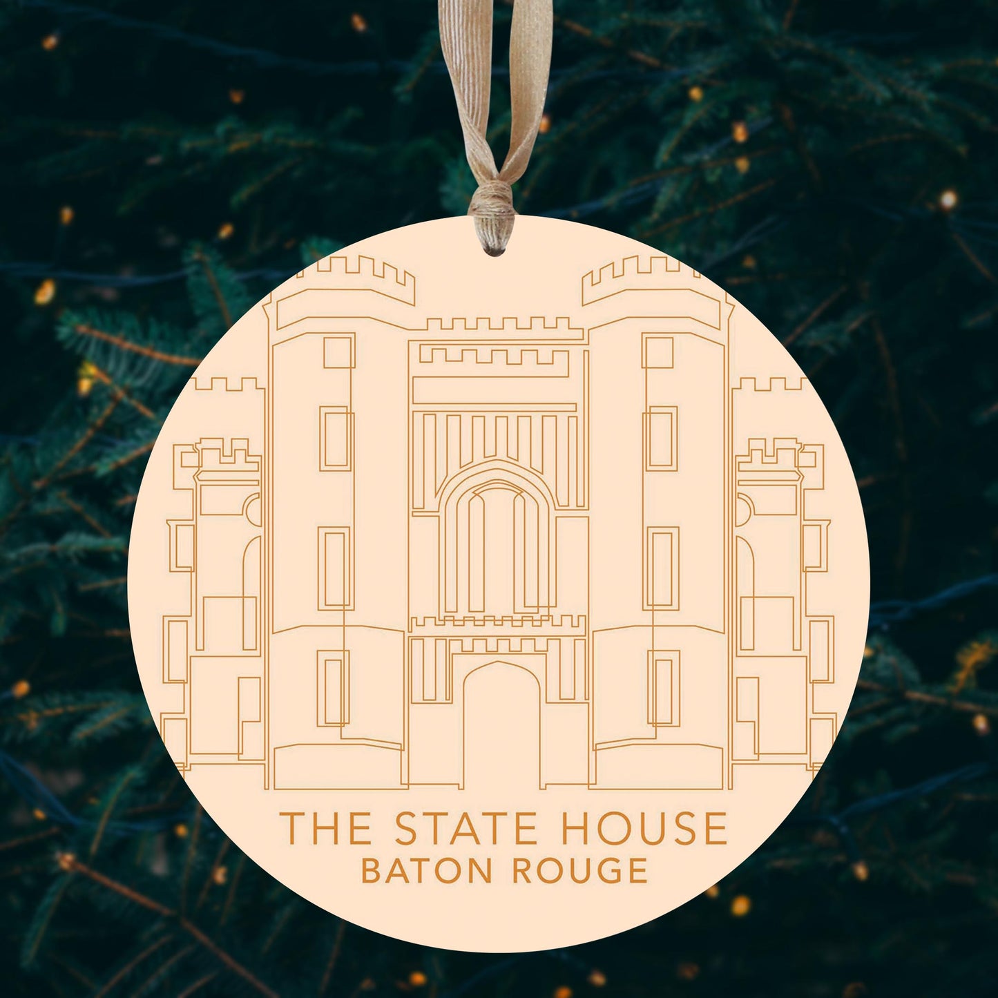 Minimalistic Baton Rouge State House Colorful | Wood Ornament | Eaches | Min 1