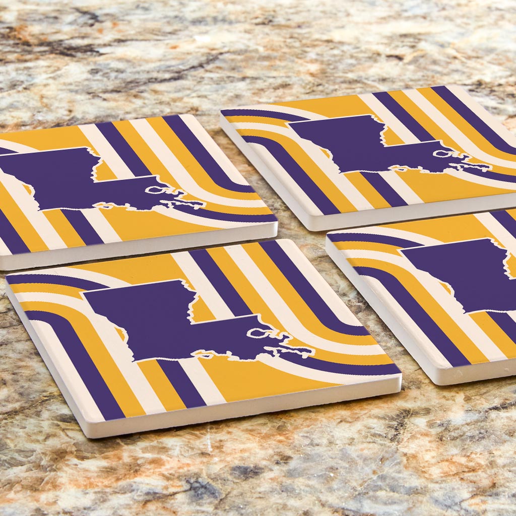 Purple Gold Louisiana Retro State Shape | Absorbent Coasters | Set of 4 | Min 2