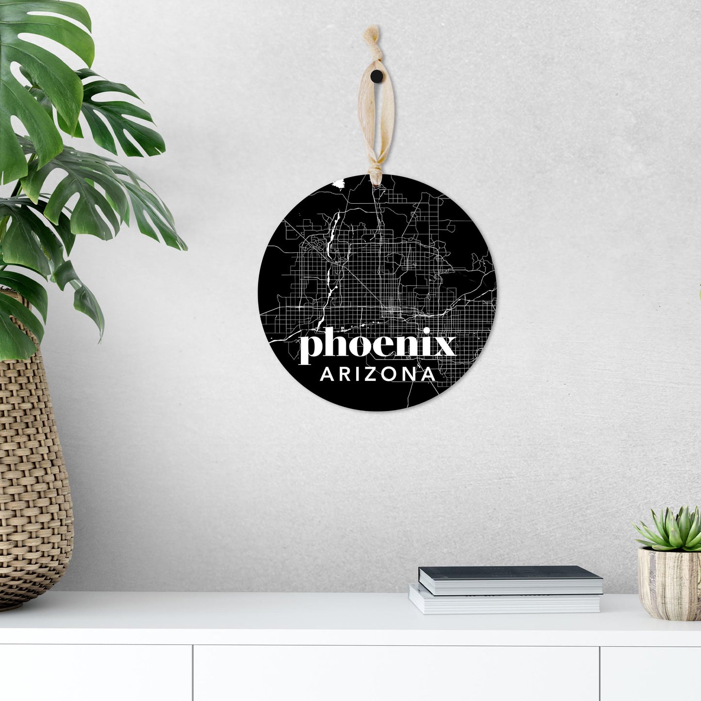 Black And White Black Map Arizona Phoenix | Wood Ornament | Eaches | Min 1