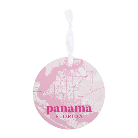 Bright Modern Pink Map Florida Panama| Wood Ornament | Eaches | Min 6