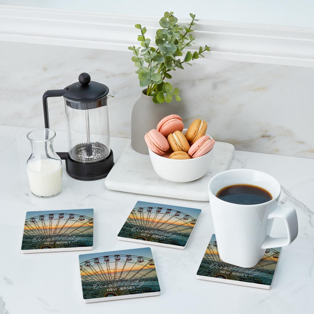 Ferris Wheel Sunrise Square Coaster | Absorbent Coasters | Set of 4 | Min 2