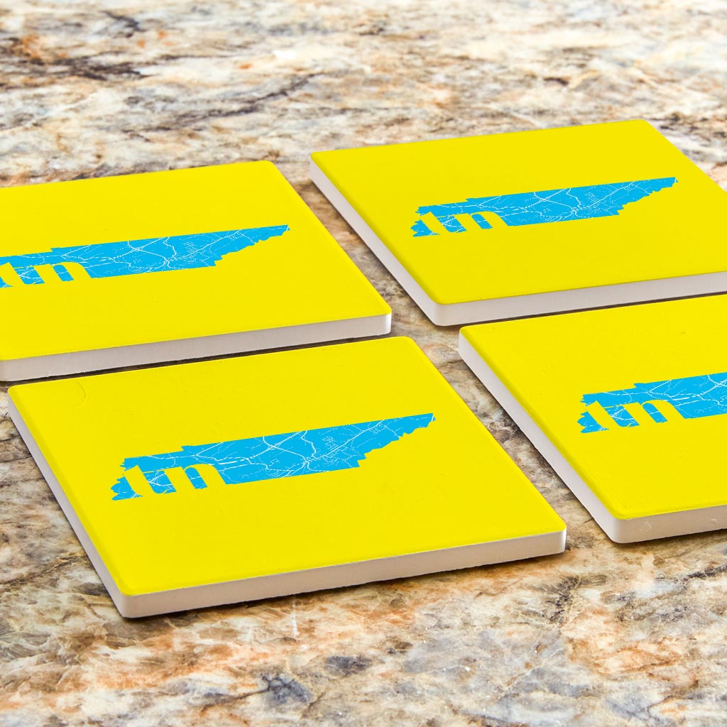 Bright Modern Abbreviated State Yellow Florida Blountville | Absorbent Coasters | Set of 4 | Min 2