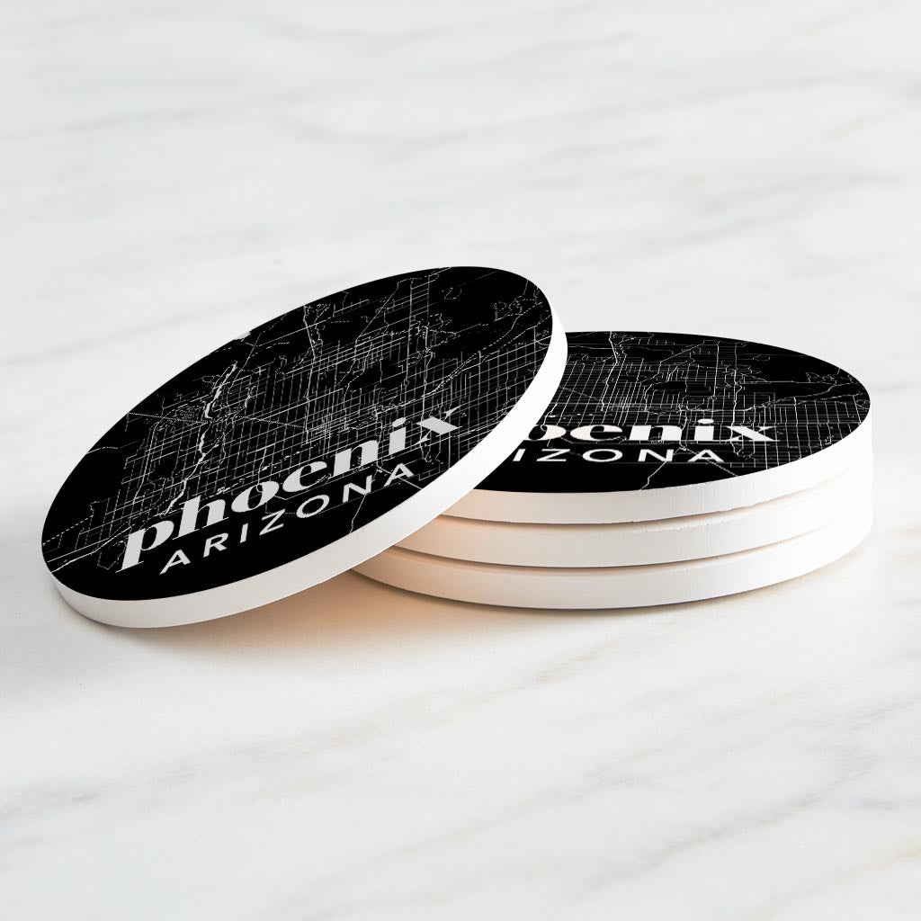 Black And White Black Map Arizona Phoenix | Absorbent Coasters | Set of 4 | Min 2