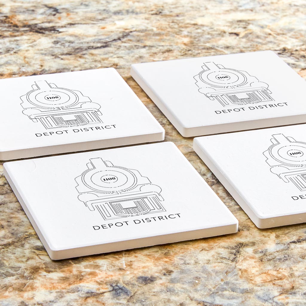 Minimalistic B&W Ardmore Ok Depot District | Absorbent Coasters | Set of 4 | Min 2