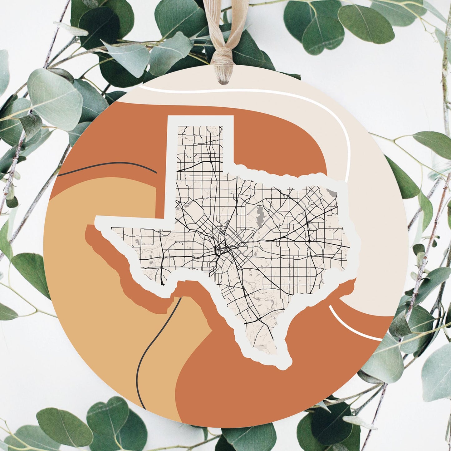 Vintage Groove Fluid Orange Map Texas Dallas | Wood Ornament | Eaches | Min 1