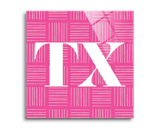 Bright Modern Abbreviated On Pink Texas | Hi-Def Glass Art | Eaches | Min 2