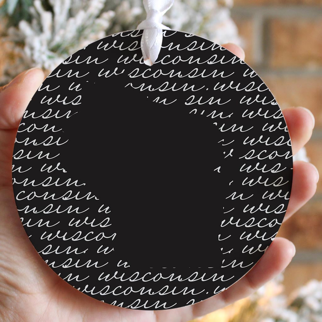 Black And White State Script Wisconsin | Wood Ornament | Eaches | Min 6