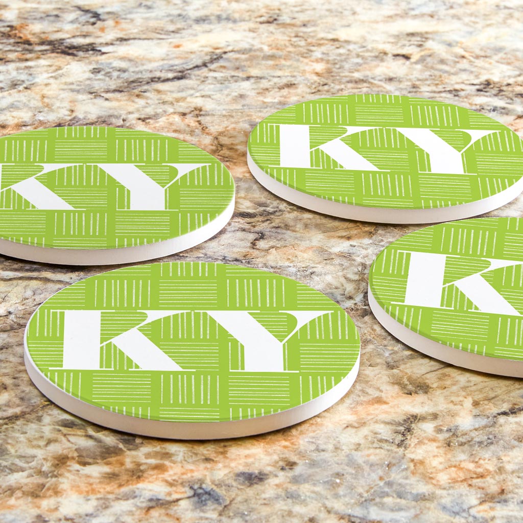 Bright Modern Abbreviated On Green Kentucky| Absorbent Coasters | Set of 4 | Min 2