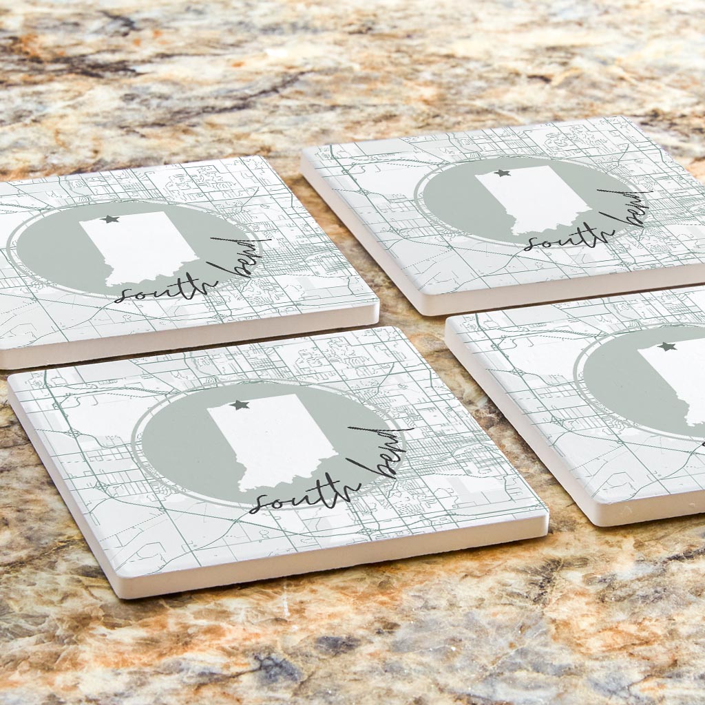 Vintage Groove State Star Map Indiana South Bend| Absorbent Coasters | Set of 4 | Min 2