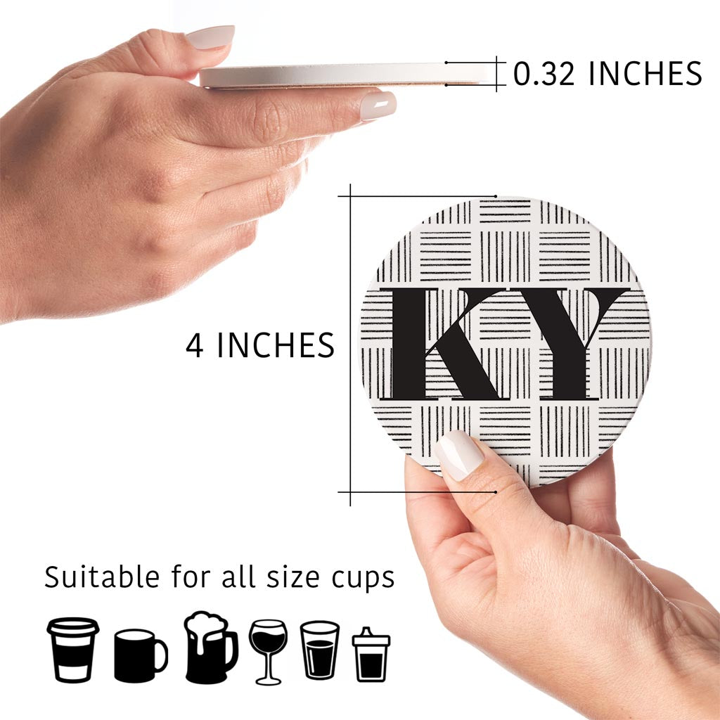 Black And White Abbreviated On White Kentucky| Absorbent Coasters | Set of 4 | Min 2