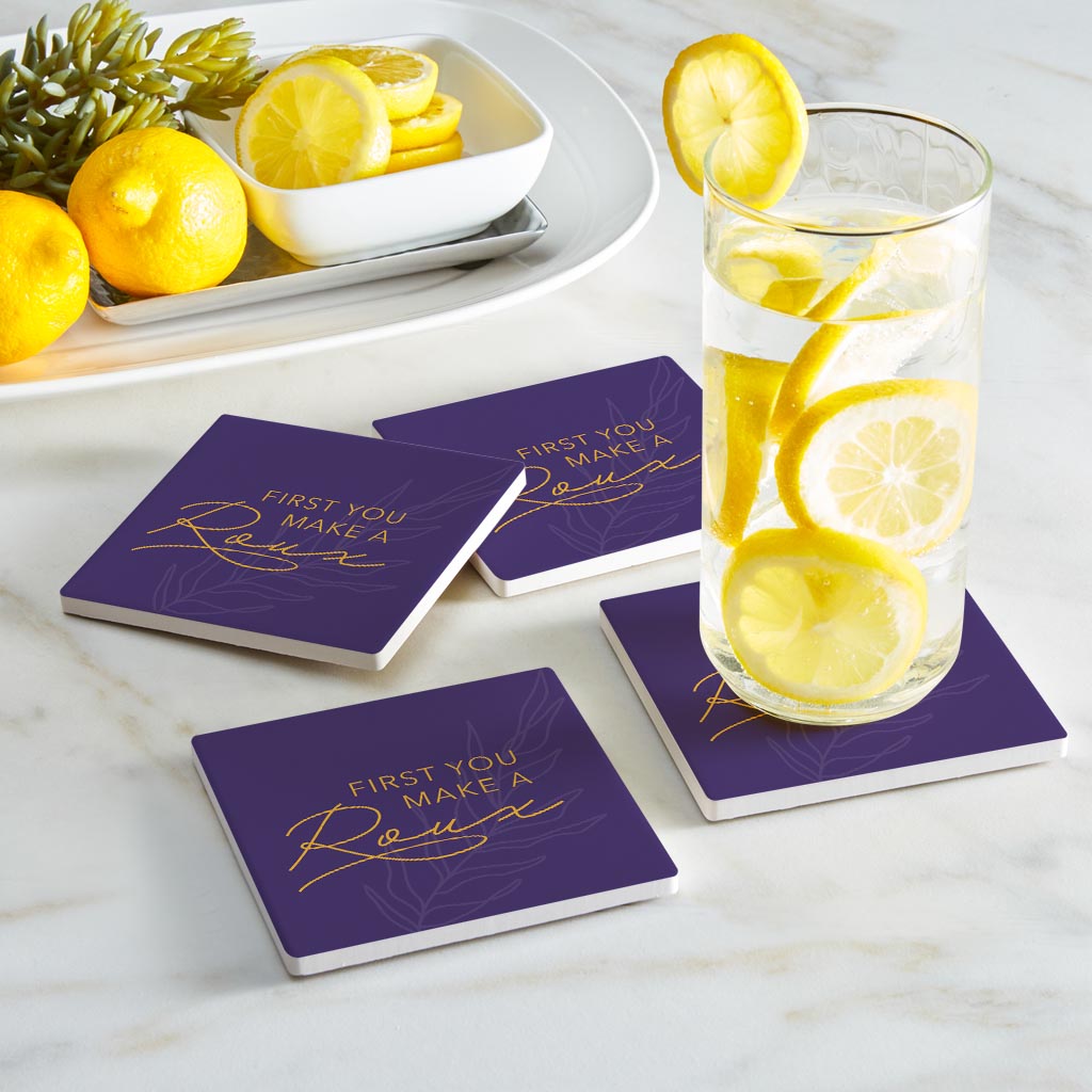 Purple Gold Louisiana First You Make A Roux | Absorbent Coasters | Set of 4 | Min 2