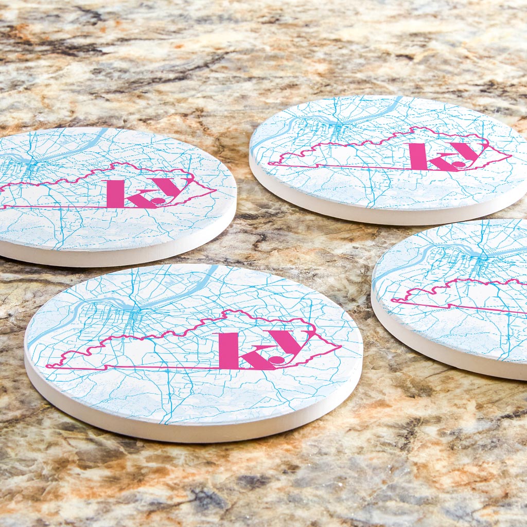 Bright Modern Abbreviated State Map Blue Kentucky Louisville| Absorbent Coasters | Set of 4 | Min 2