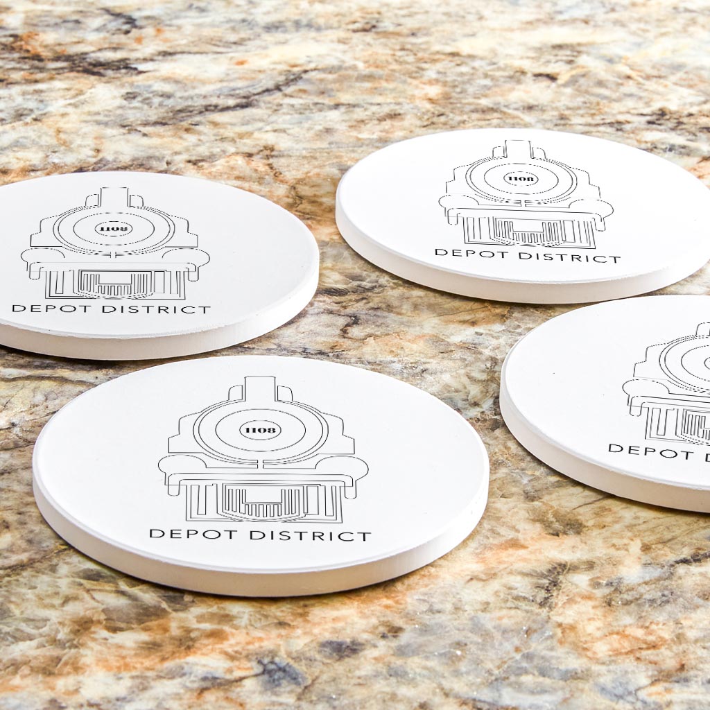 Minimalistic B&W Ardmore Ok Depot District | Absorbent Coasters | Set of 4 | Min 2