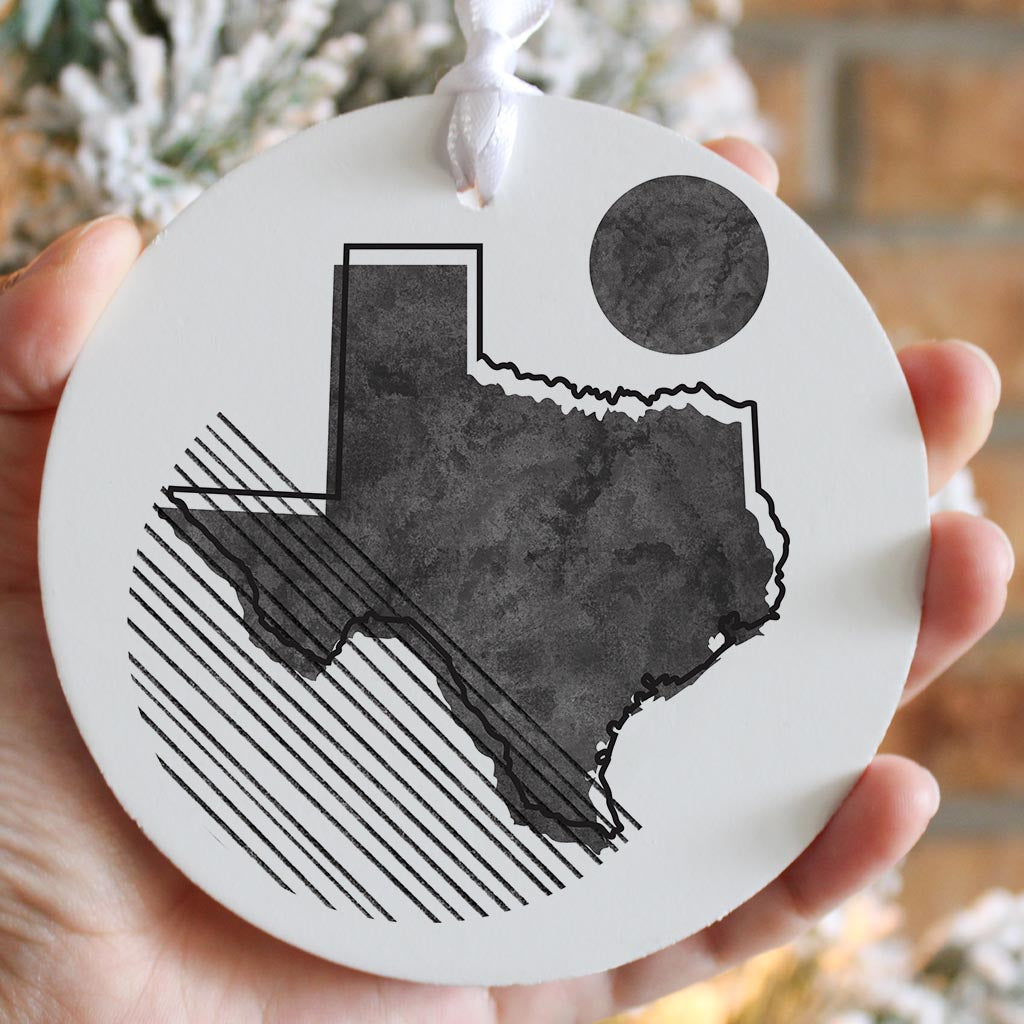 Black And White Geometric On White Texas | Wood Ornament | Eaches | Min 6