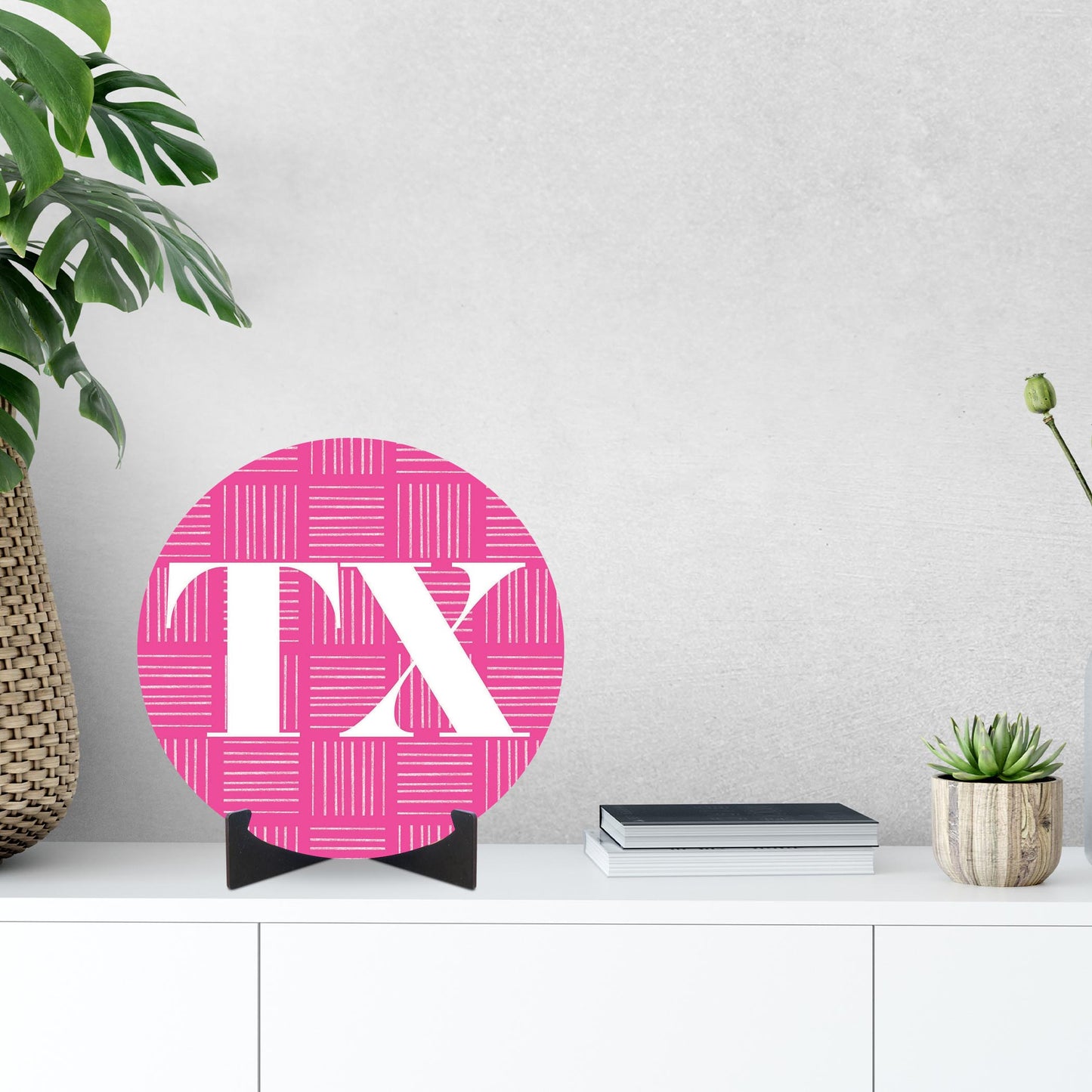 Bright Modern Abbreviated On Pink Texas | Wood Sign | Eaches | Min 1