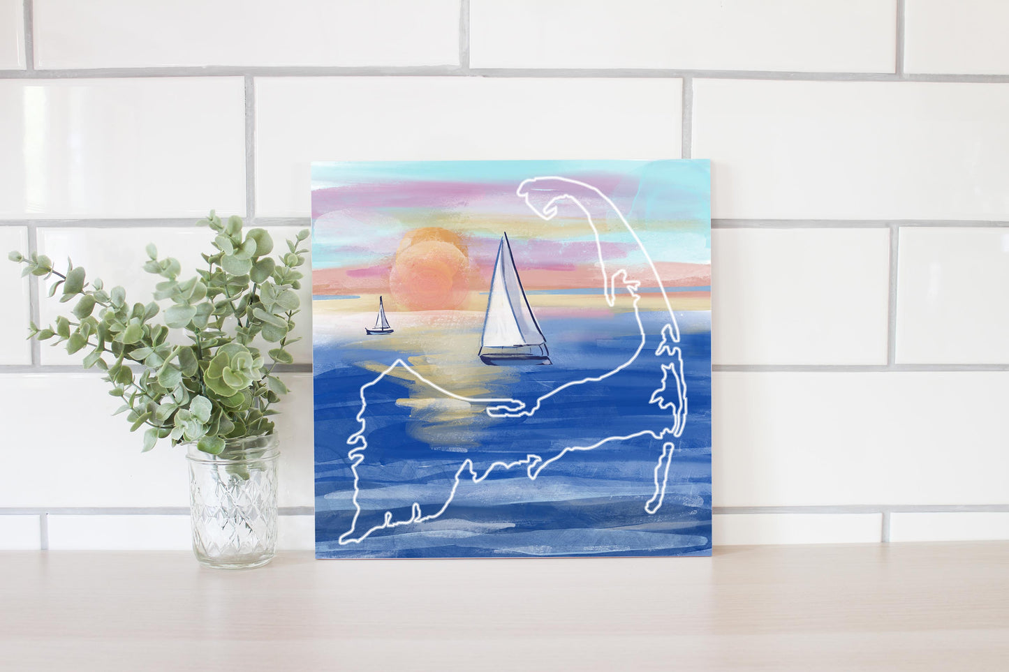 Watercolor Sunset With Sailboats | Wood Sign | Eaches | Min 2