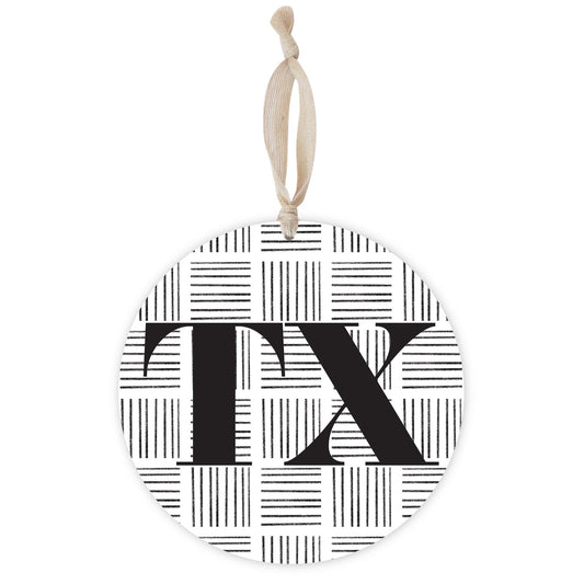 Black And White Abbreviated On White Texas | Wood Ornament | Eaches | Min 1