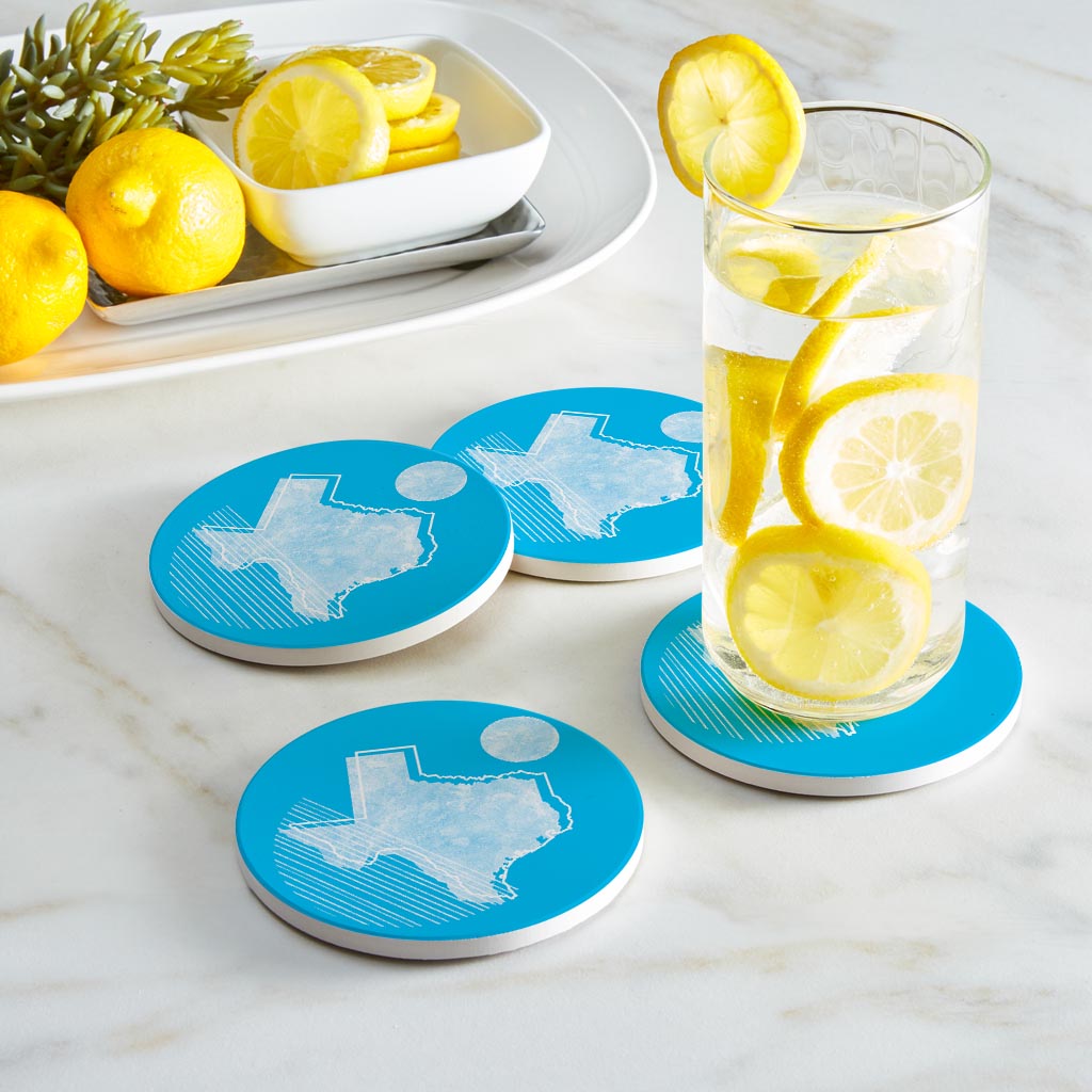 Bright Modern Geometric On Blue Texas | Absorbent Coasters | Set of 4 | Min 2