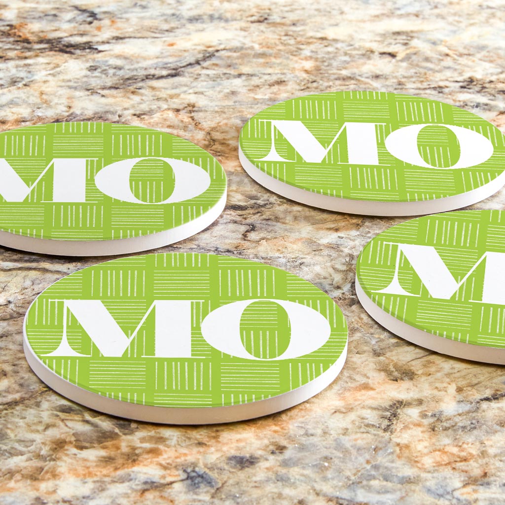 Bright Modern Abbreviated On Green Missouri | Absorbent Coasters | Set of 4 | Min 2