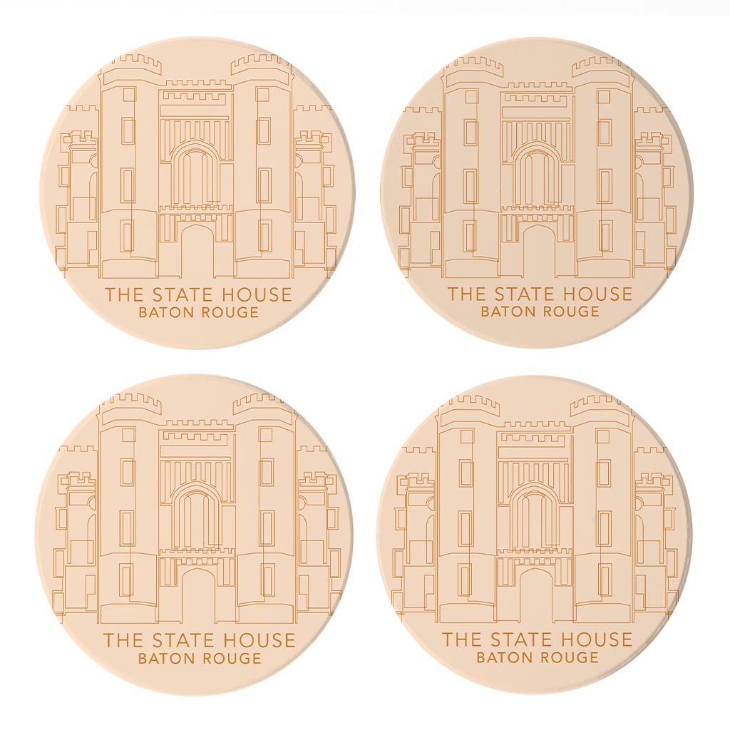 Minimalistic Baton Rouge State House Colorful | Absorbent Coasters | Set of 4 | Min 2