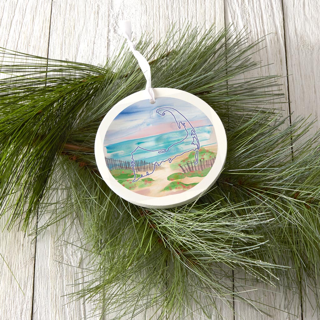 Watercolor Beach Scene | Wood Ornament | Eaches | Min 6