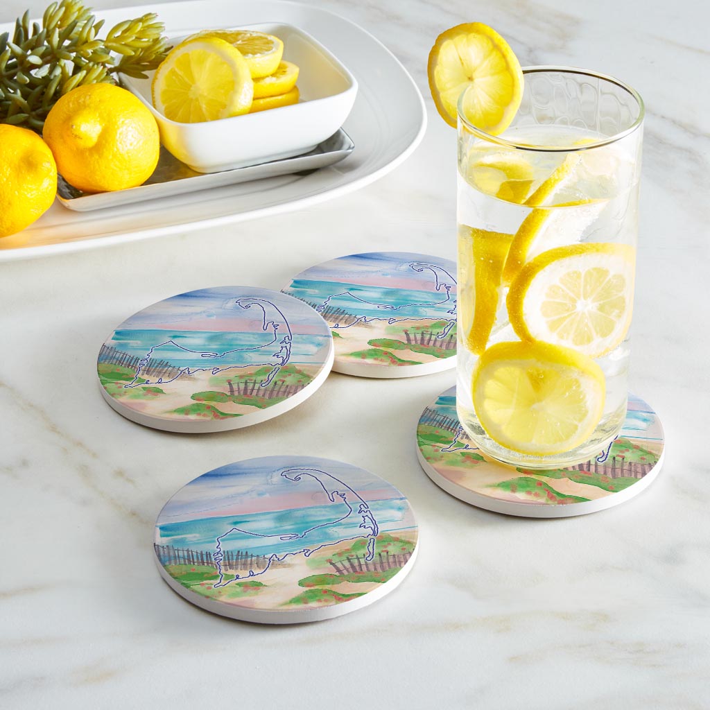 Watercolor Beach Scene | Absorbent Coasters | Set of 4 | Min 2