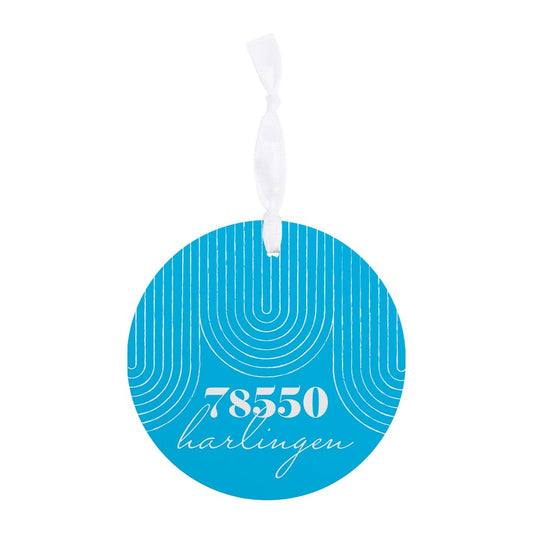 Bright Modern City Zip On Teal Texas Harlingen | Wood Ornament | Eaches | Min 6