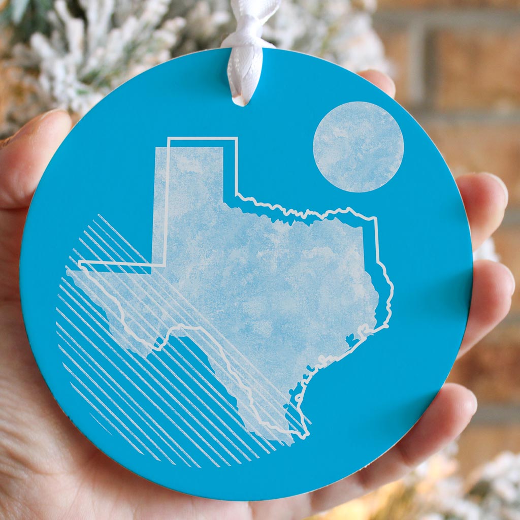 Bright Modern Geometric On Blue Texas| Wood Ornament | Eaches | Min 6