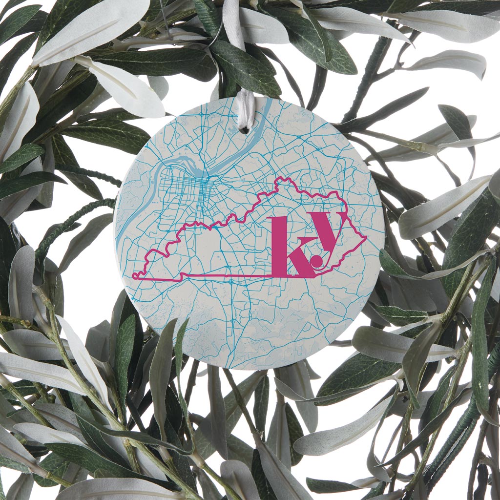 Bright Modern Abbreviated State Map Blue Kentucky Louisville | Wood Ornament | Eaches | Min 6