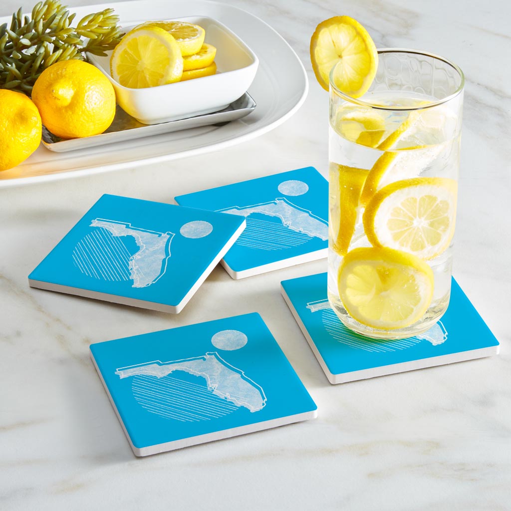 Bright Modern Geometric On Blue Florida | Absorbent Coasters | Set of 4 | Min 2