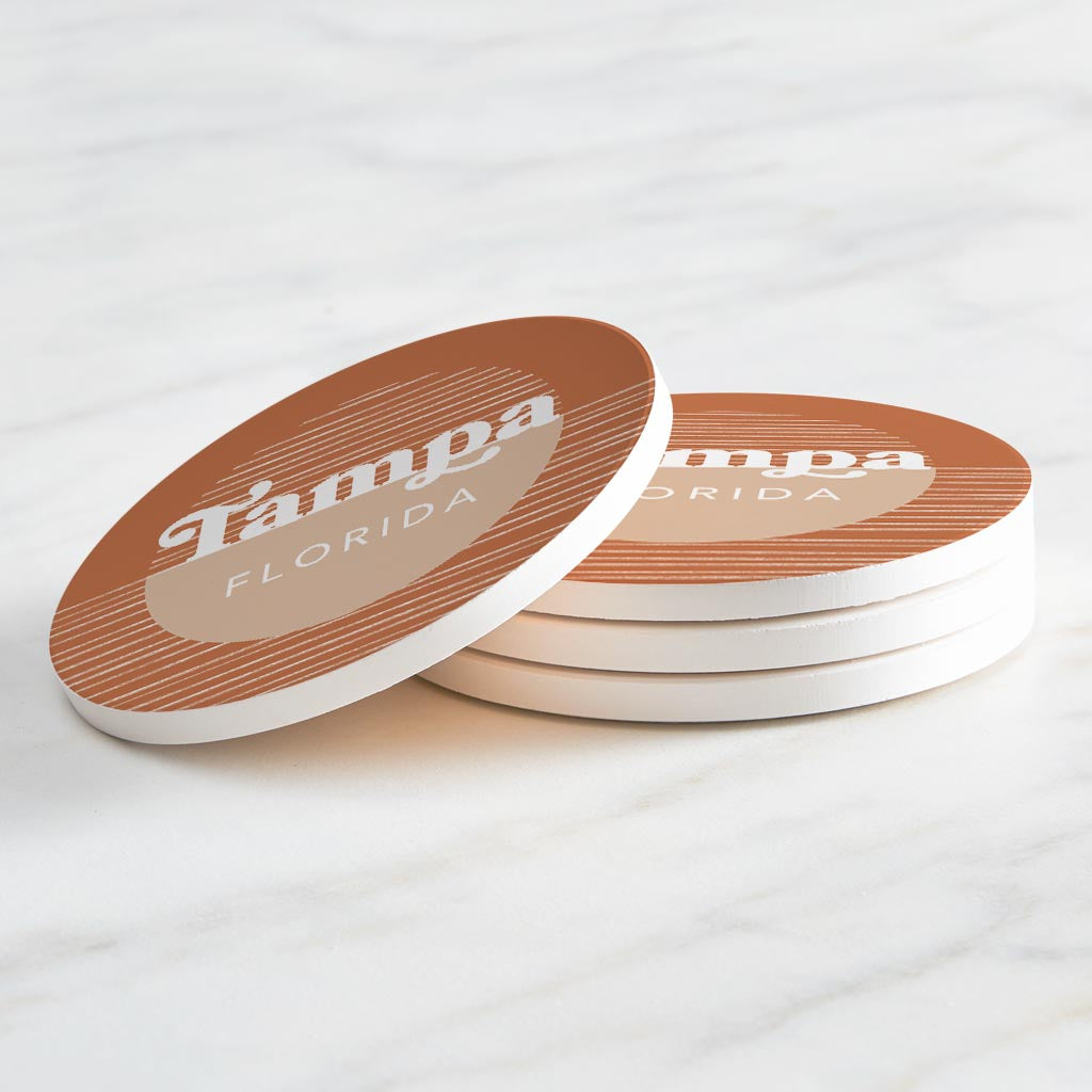 Vintage Groove Half Circle Lines Florida Tampa | Absorbent Coasters | Set of 4 | Min 2