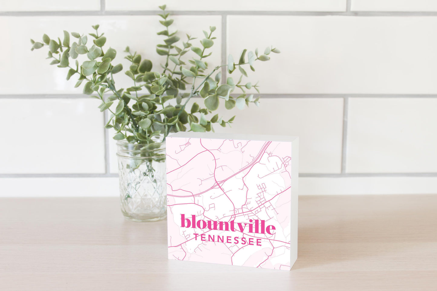 Bright Modern Pink Map Tennessee Blountville | Wood Block | Eaches | Min 4