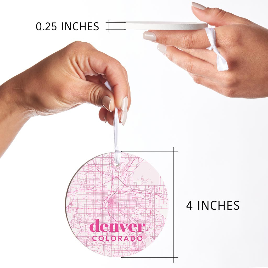 Bright Modern Pink Map Colorado Denver | Wood Ornament | Eaches | Min 6