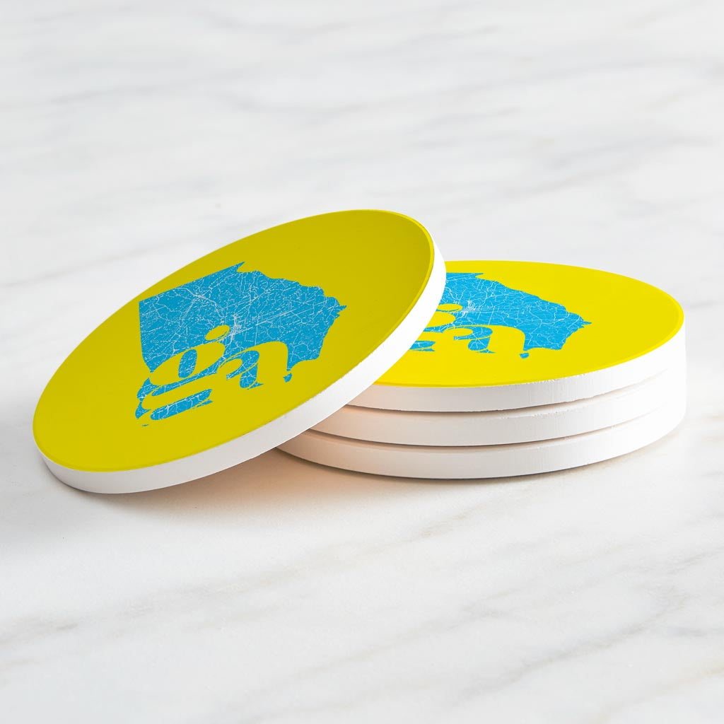 Bright Modern Abbreviated State Yellow Georgia| Absorbent Coasters | Set of 4 | Min 2