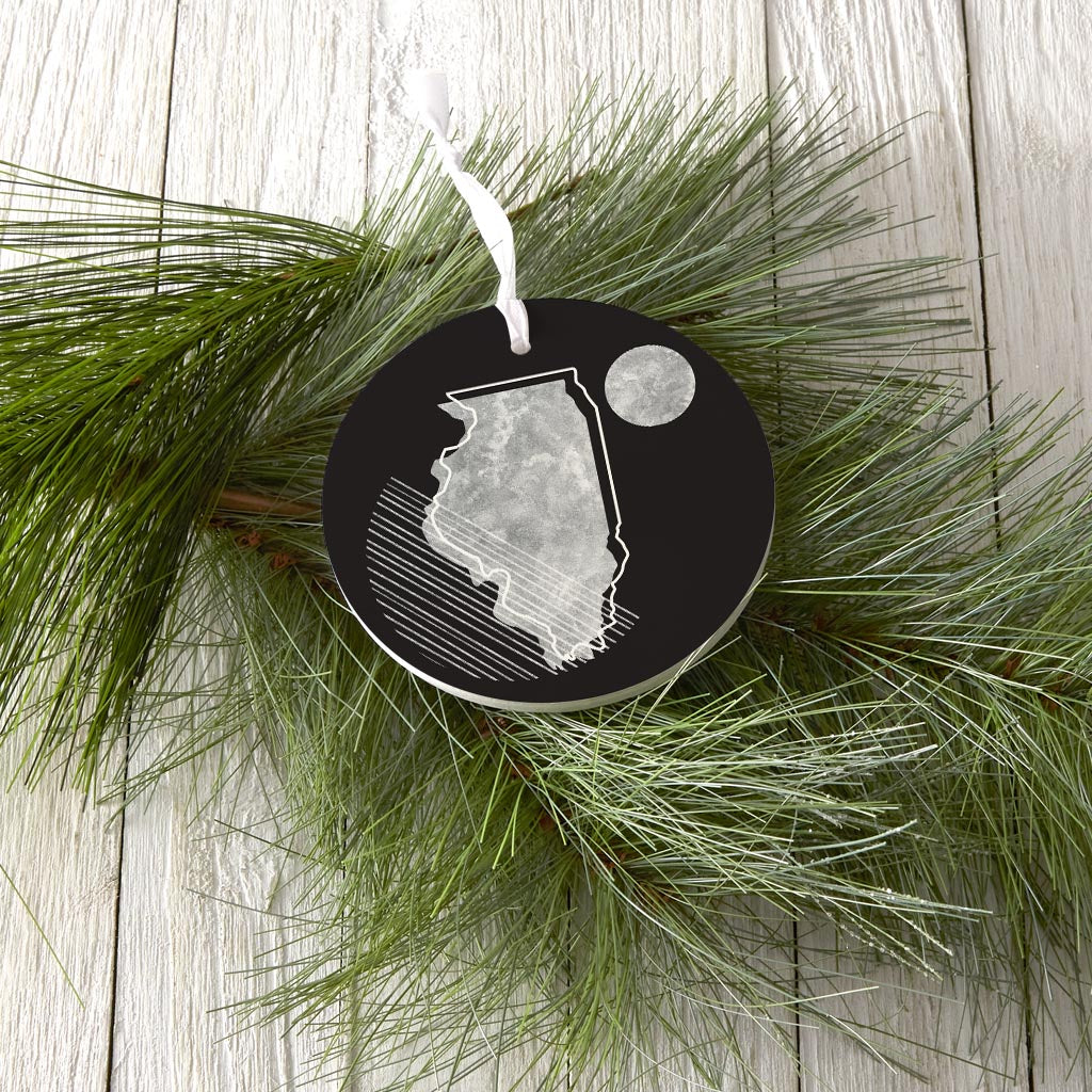 Black And White Geometric On Black Illinois | Wood Ornament | Eaches | Min 6