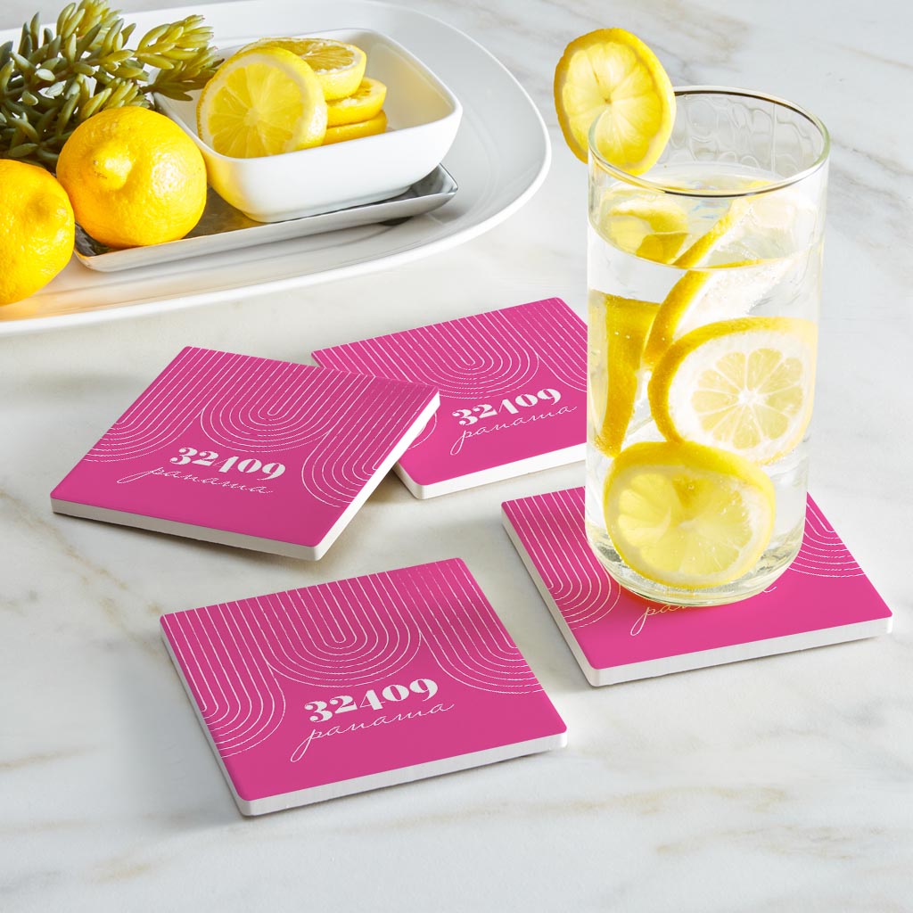 Bright Modern City Zip On Pink Florida Panama | Absorbent Coasters | Set of 4 | Min 2