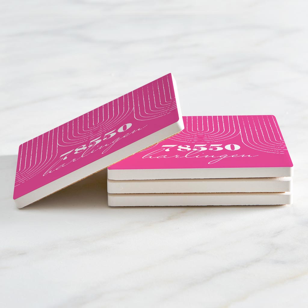 Bright Modern City Zip On Pink Texas Harlingen | Absorbent Coasters | Set of 4 | Min 2