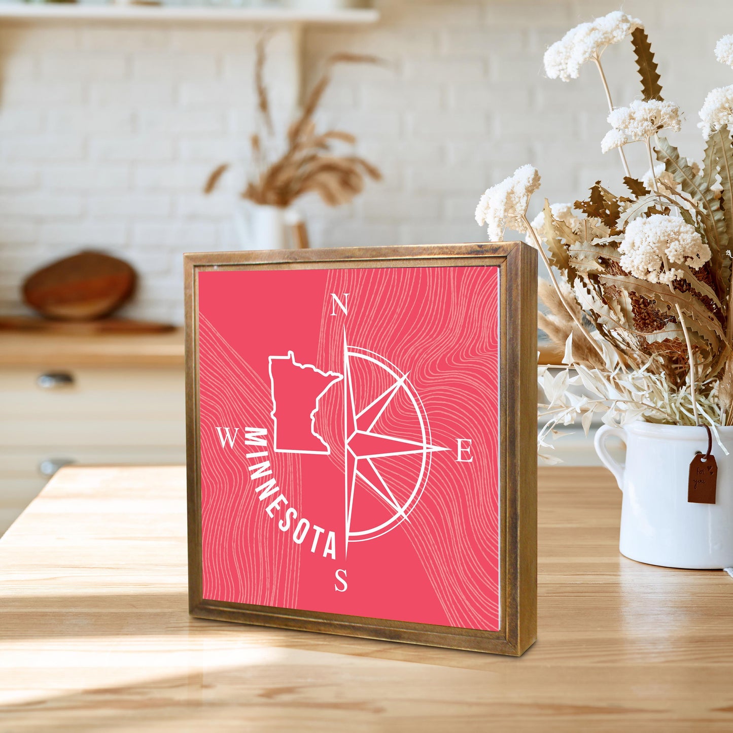 Boho Color Compass State On Pink Minnesota | Wood Sign | Eaches | Min 1