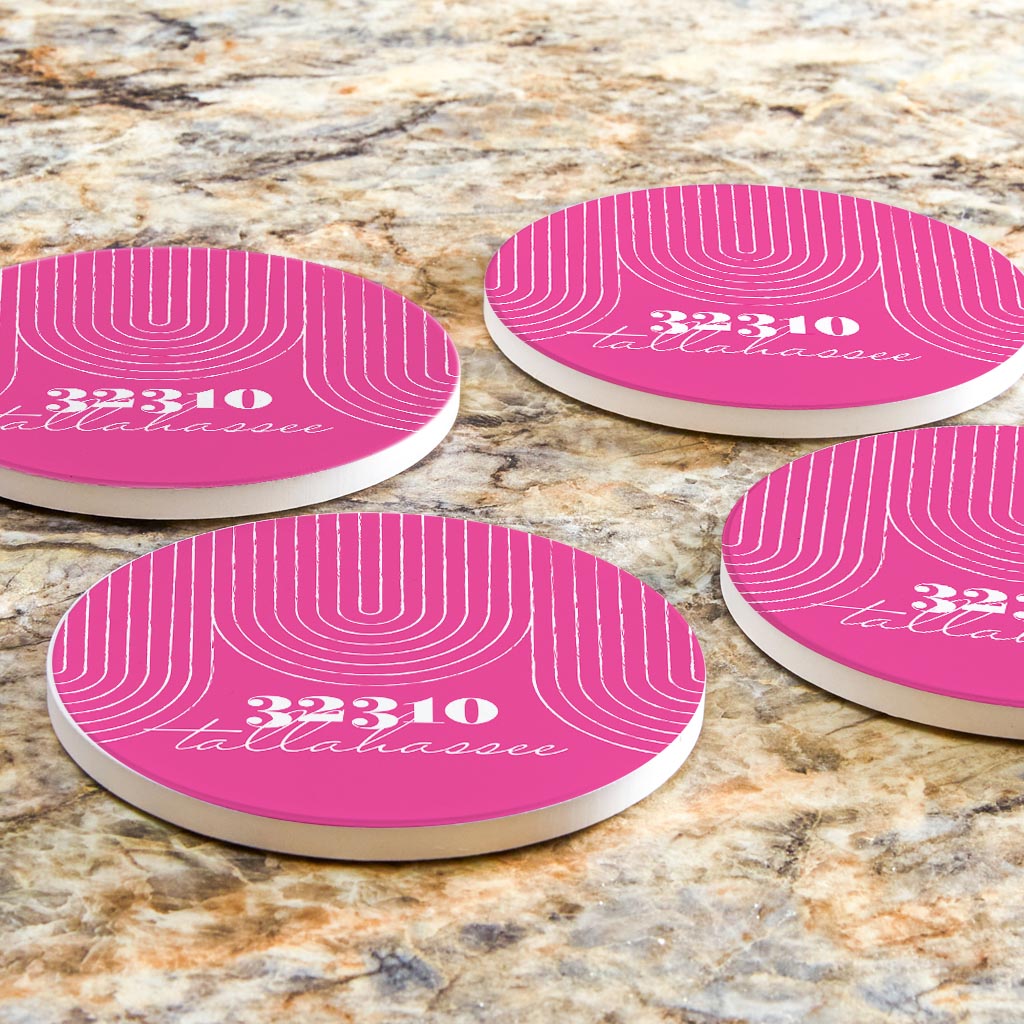 Bright Modern City Zip On Pink Florida Tallahassee | Absorbent Coasters | Set of 4 | Min 2