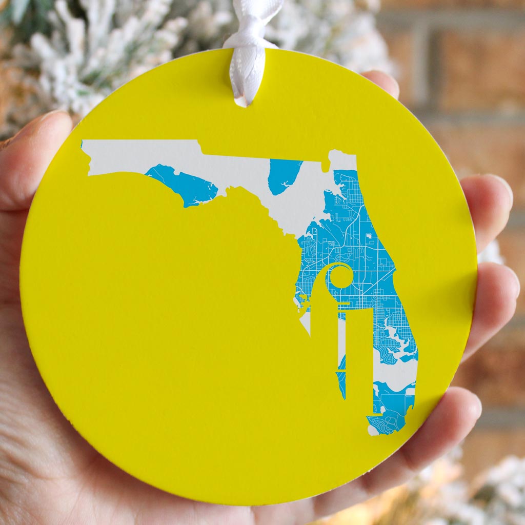 Bright Modern Abbreviated State Yellow Florida Panama| Wood Ornament | Eaches | Min 6