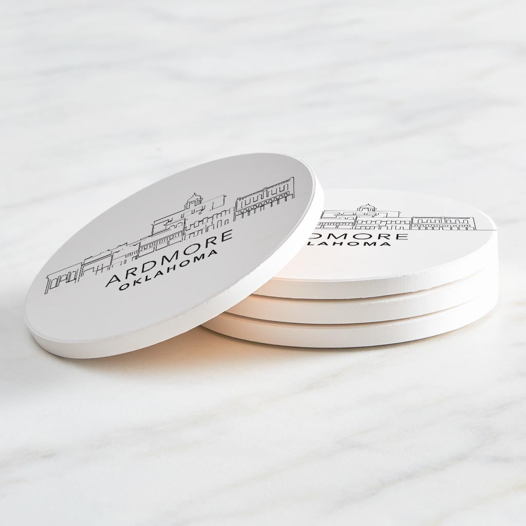 Minimalistic B&W Ardmore Ok Skyline | Absorbent Coasters | Set of 4 | Min 2