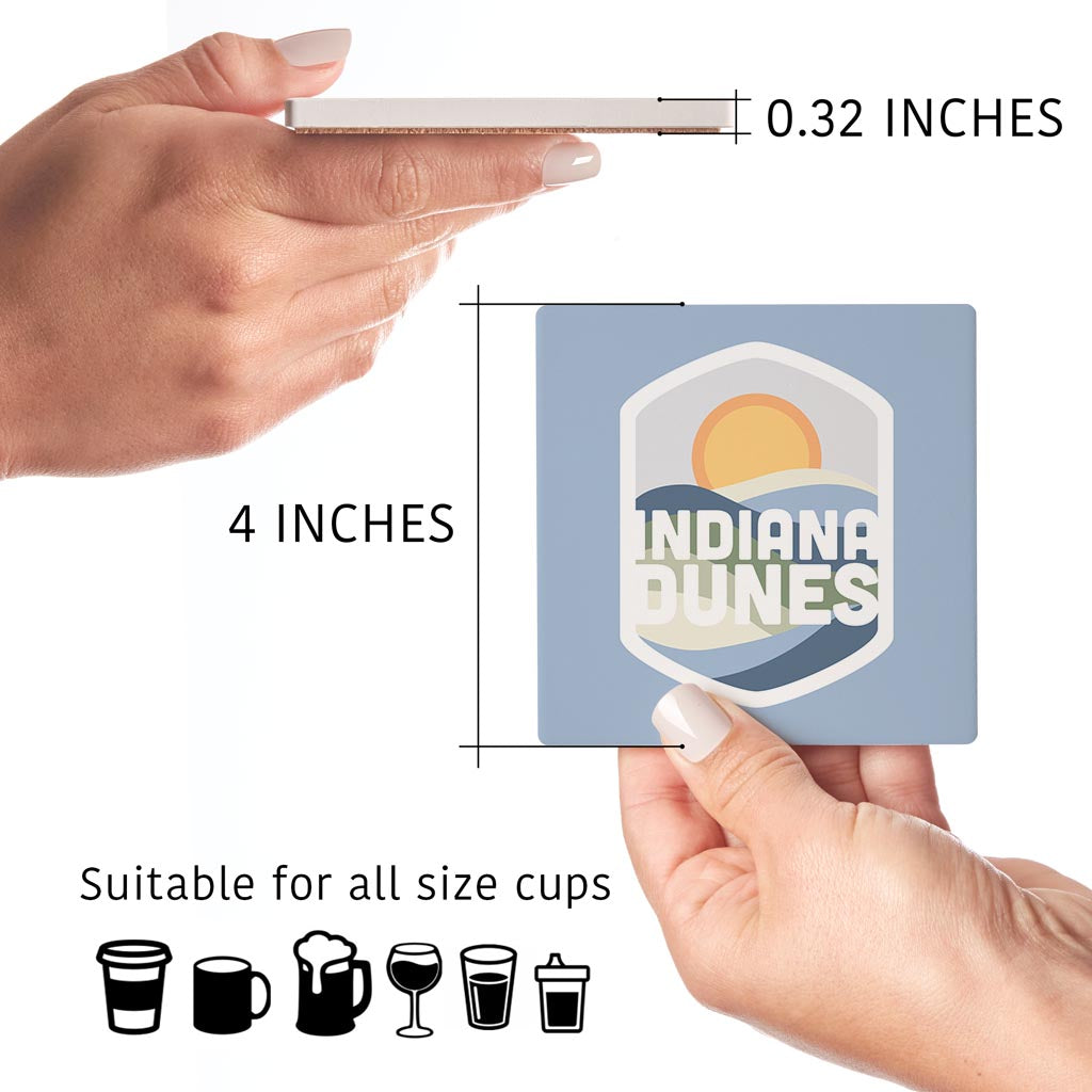 Indiana Dunes Light Blue Badge| Absorbent Coasters | Set of 4 | Min 2