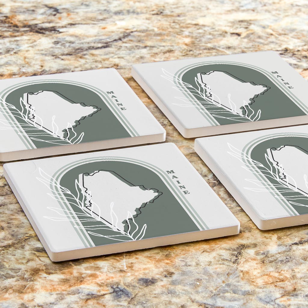 Vintage Groove State With Leaf Maine | Absorbent Coasters | Set of 4 | Min 2