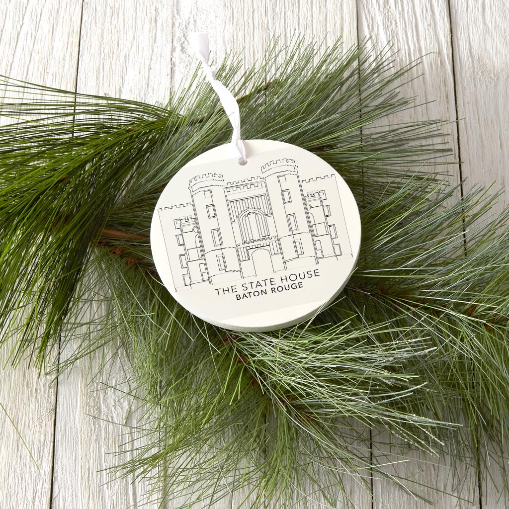 Minimalistic Baton Rouge State House | Wood Ornament | Eaches | Min 6